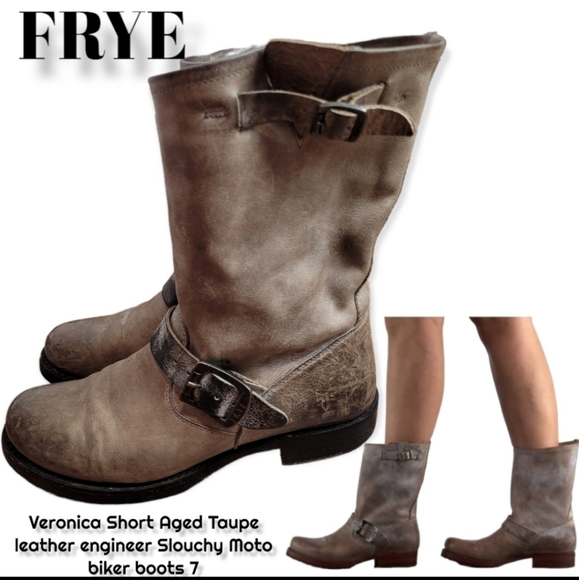 Frye Shoes - Frye Veronica Short boot Aged Taupe leather engineer Slouchy Moto biker boots 7